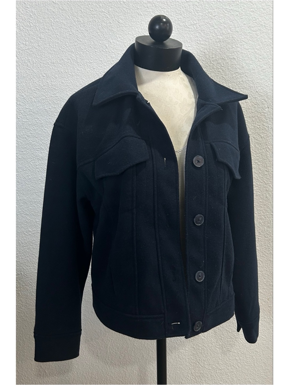 Nine West Women's Navy Blue Button-Up Casual Jacket Sz Small Chest Flap Pockets